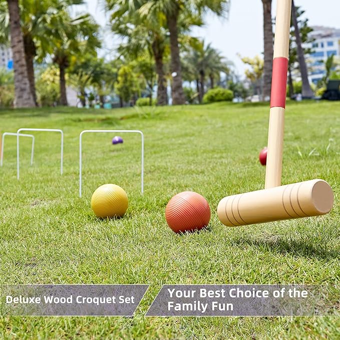 ApudArmis 32In Six Player Croquet Set with Deluxe Premiun Pine Wooden Mallets,Colored