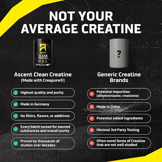 Ascent Clean Creatine Monohydrate Powder - 5G Per Serving, Creapure Creatine Supplement