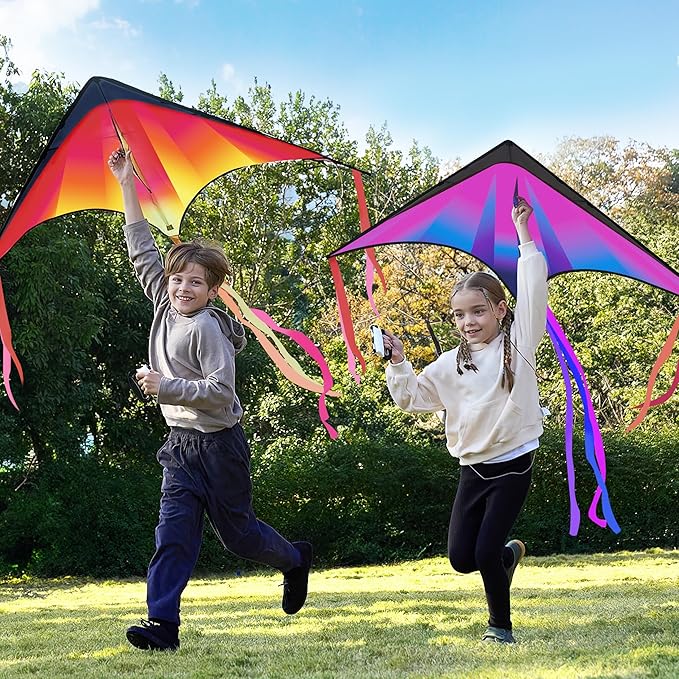 JOYIN Large Delta Kite Red, Green and Purple, Easy to Fly Huge for Kids and Adults with 262.5ft