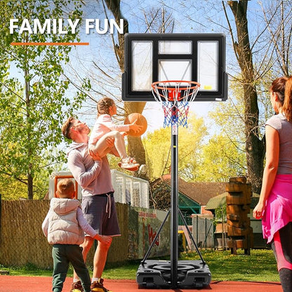 Sweetcrispy Portable Basketball Hoop Outdoor 6.1-10FT Adjustable Height, 44 Inch Shatterproof