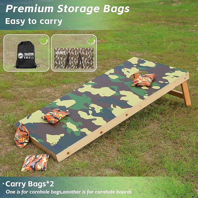 Cornhole Board Set 4FTx2FT Solid Wood Regulation Size Cornhole Set Includes 8 Cornhole Bags for