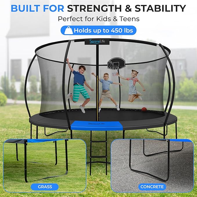 Serenelife 12FT 10FT 8FT Recreational Trampolines with Enclosure Net and Ladder and Anti-Rust