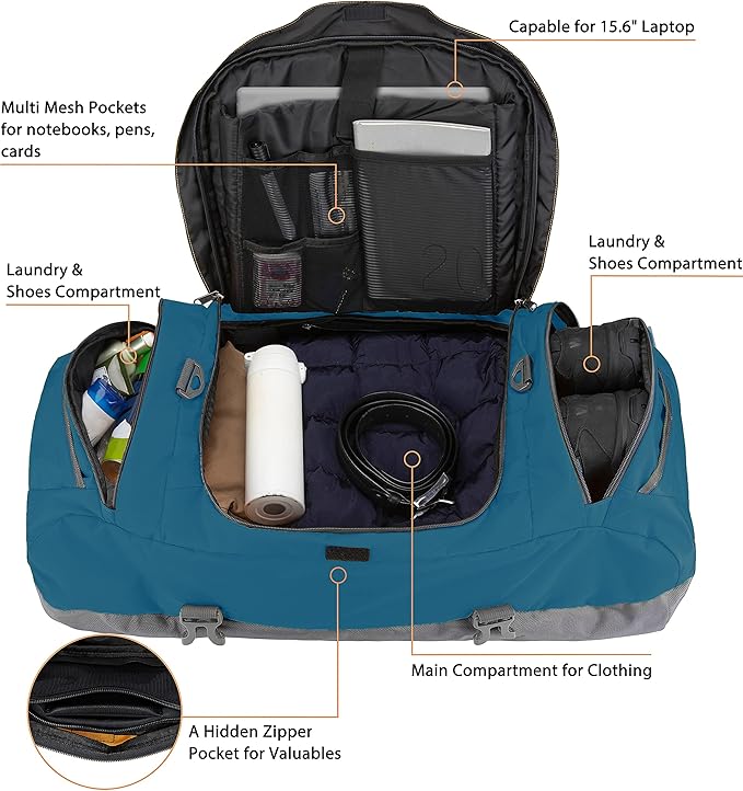 Ubon Large Duffel Bag Weekender Bags with Shoe Compartments 4-Way Sports Gym Backpack with Padded