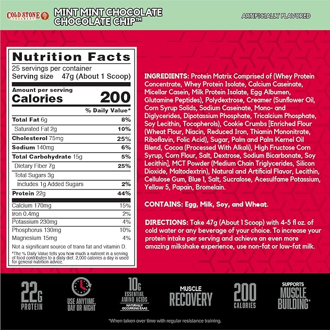 BSN Syntha-6 Whey Protein Powder, Cold Stone Creamery- Mint Mint Chocolate Chocolate Chip Flavor