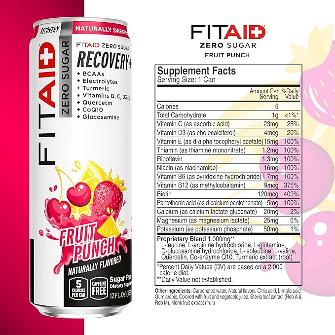 Lifeaid Fitaid Recovery Drink, Fruit Punch, Zero Sugar, Vegan, Kosher, Keto Friendly, Gluten Free