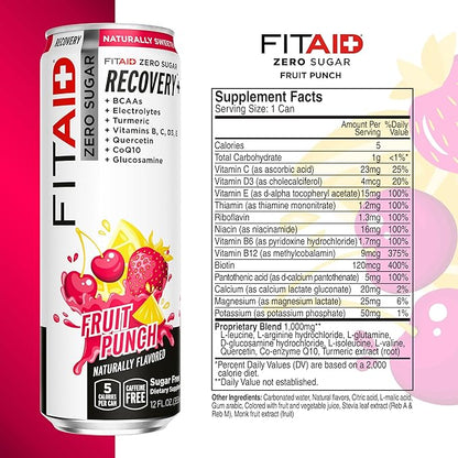 Lifeaid Fitaid Recovery Drink, Fruit Punch, Zero Sugar, Vegan, Kosher, Keto Friendly, Gluten Free