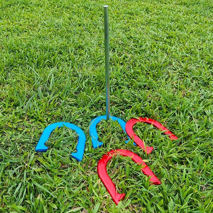 Horseshoes Outside Game Set-Portable Outdoor Horseshoe Set Includes 4 Professional Solid Steel