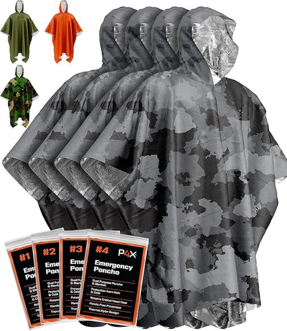 PREPARED4X Emergency Poncho and Mylar Blanket Liner - Waterproof, Wind-Resistant Outdoor Rain