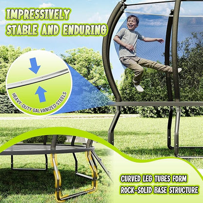 8FT 10FT 12FT 14FT 16FT Trampoline with Pop-up Quick Connector and Basketball Hoop, Trampoline