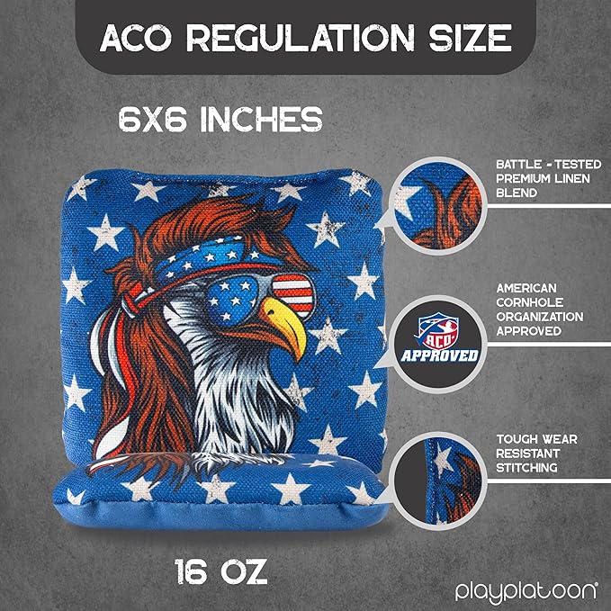 Play Platoon Cornhole Bags Set of 8 Regulation Professional Corn Hole Bean Bags ACO Approved