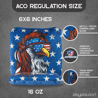 Play Platoon Cornhole Bags Set of 8 Regulation Professional Corn Hole Bean Bags ACO Approved