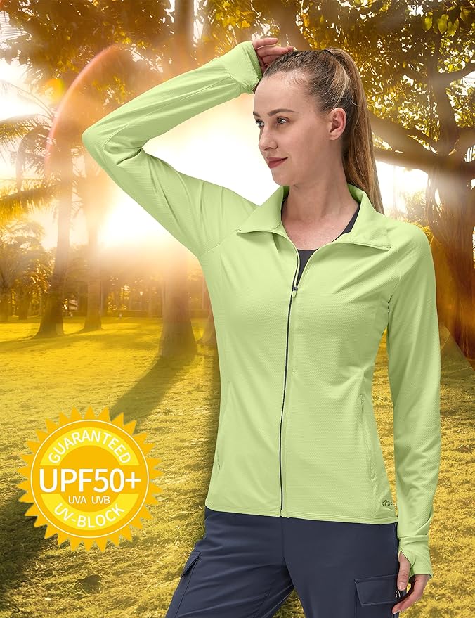 Women's UPF 50+ UV Sun Protection Clothing Long Sleeve Athletic Hiking Shirts Lightweight SPF Zip