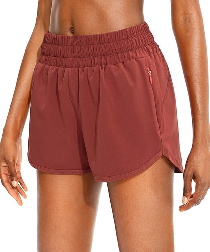 SANTINY Women's Running Shorts with Zip Pockets High Waisted Athletic Workout Gym Shorts for Women