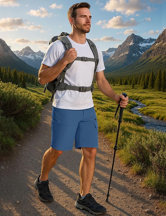 CRYSULLY Men's Hiking Cargo Shorts Outdoor Summer Lightweight Quick Dry Work Casual Shorts with 5