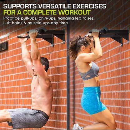 ProsourceFit Wall-Mounted Pull-Up/Chin-Up Bar, Heavy Duty 300 lb. Capacity, Black
