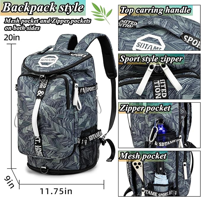 Gym Duffle Bag Backpack with Shoe Compartment,4 ways Travel Backpack for Women and