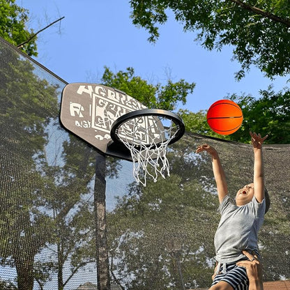 Trampoline Basketball Hoop Attachment, with 3 Mini Balls and Air Pump, Fits All Trampoline Models