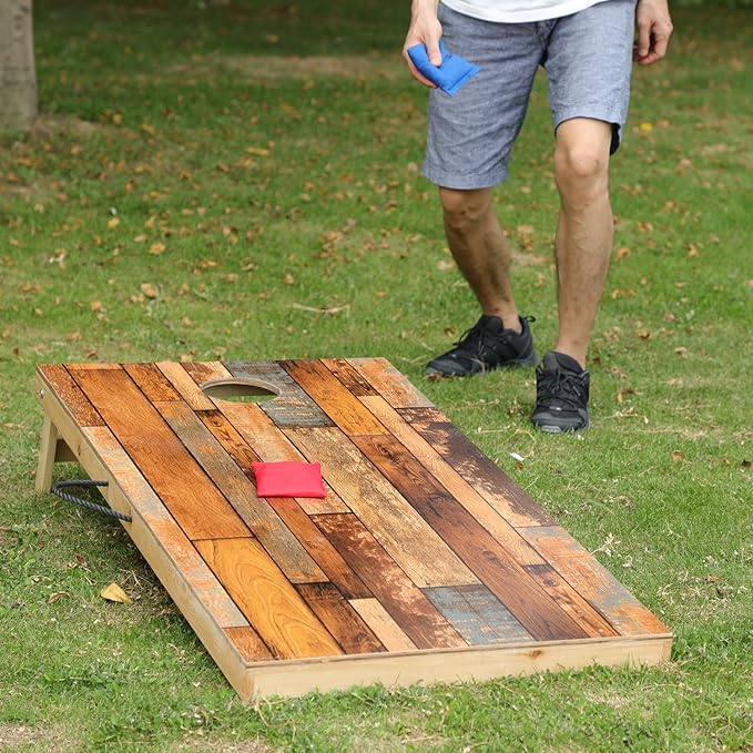 Solid Wood Premium Cornhole Game Set, Bean Bag Toss Game for Tailgate, Outdoor, Backyard