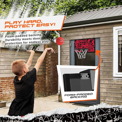 AND1 Over the Door Mini Basketball Hoop: 18x12 Shatterproof Backboard, 2 Mini Basketballs, and Hand