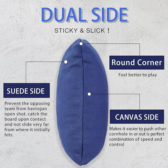 EunHo Dual Sided Cornhole Bags Regulation Set of 8 Professional Cornhole Bean Bags Slick and Stick