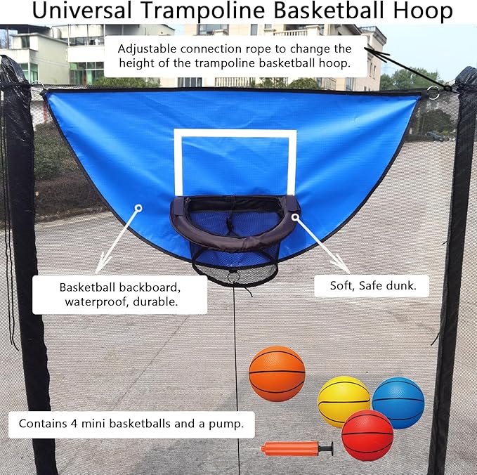 Trampoline Basketball Hoop, with Pump and 4 Mini Balls, Easy to Install, Universal Trampoline