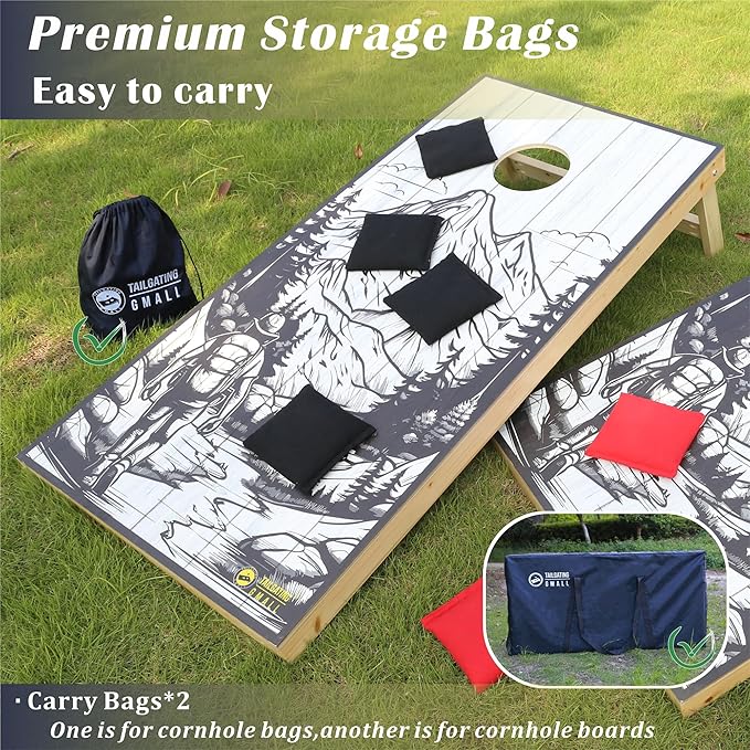 Cornhole Board Set 4FTx2FT Solid Wood Regulation Size Cornhole Set Includes 8 Cornhole Bags for