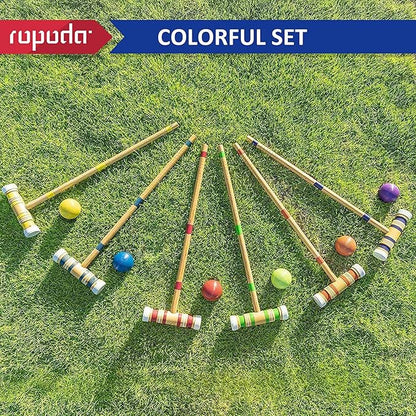 ropoda Six-Player Croquet Set with Wooden Mallets, Colored Balls, Sturdy Carrying Bag for Adults