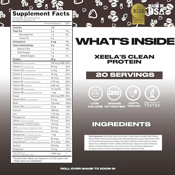 XEELA Plant Based Vegan Protein Powder - Independently Tested - 25g High Protein, Pea Protein for