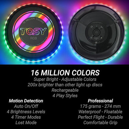 TOSY Flying Disc - 16 Million Colors RGB or 36 LEDs, Extremely Bright, Smart Modes, Camping