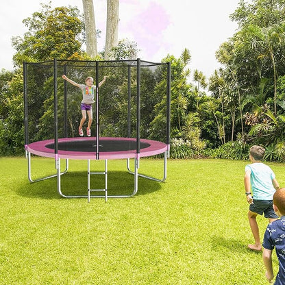 AOTOB 8FT 10FT 12FT 14 FT 15FT Trampoline with Safety Enclosure Net，Outdoor Trampoline with