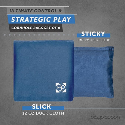Professional Cornhole Bags - Set of 8 Regulation All Weather Double Sided - Sticky Side/Slick Side