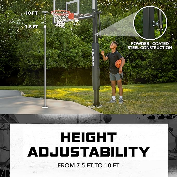Silverback In-Ground Basketball Hoops, Adjustable Height Tempered Glass Backboard and Pro-Style
