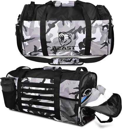 Unisex Duffel Bag Gray Camo, Extra Roomy Waterproof Gym Bag For Women with Shoe Compartment, Sports