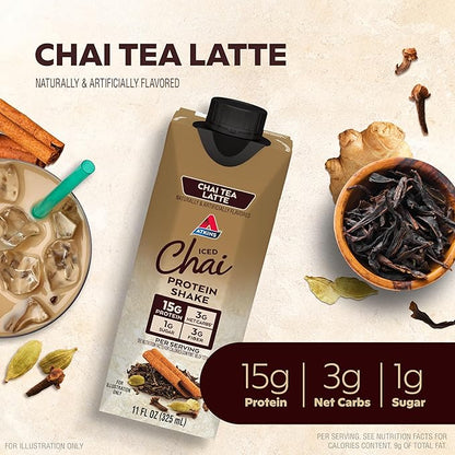 Atkins Chai Tea Latte Flavored Protein Shake, High Protein Shake, Low Glycemic, Low Carb, Low