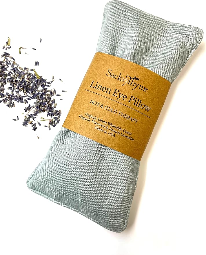 Organic Linen Eye Pillow - Lavender & Flaxseed for Relaxation, Yoga, Stress Relief - Microwavable