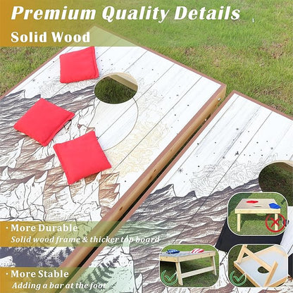Cornhole Board Set 4FTx2FT Solid Wood Regulation Size Cornhole Set Includes 8 Cornhole Bags for