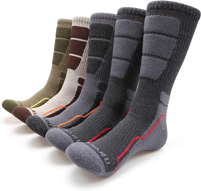 MIRMARU Men's 5 Pairs Hiking Outdoor Trail Running Trekking Moisture Wicking Cushion Crew Socks