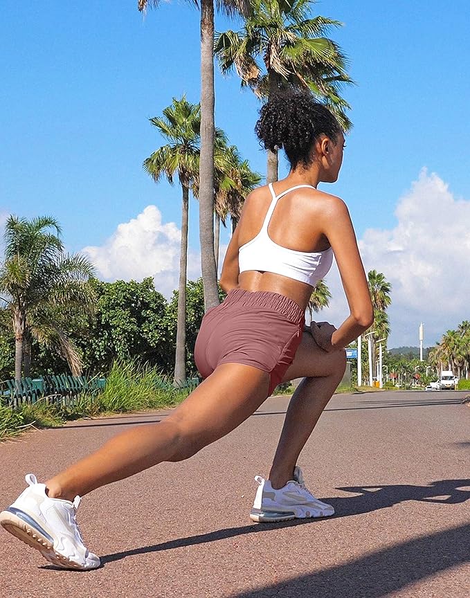 SANTINY Women's Running Shorts with Zip Pockets High Waisted Athletic Workout Gym Shorts for Women