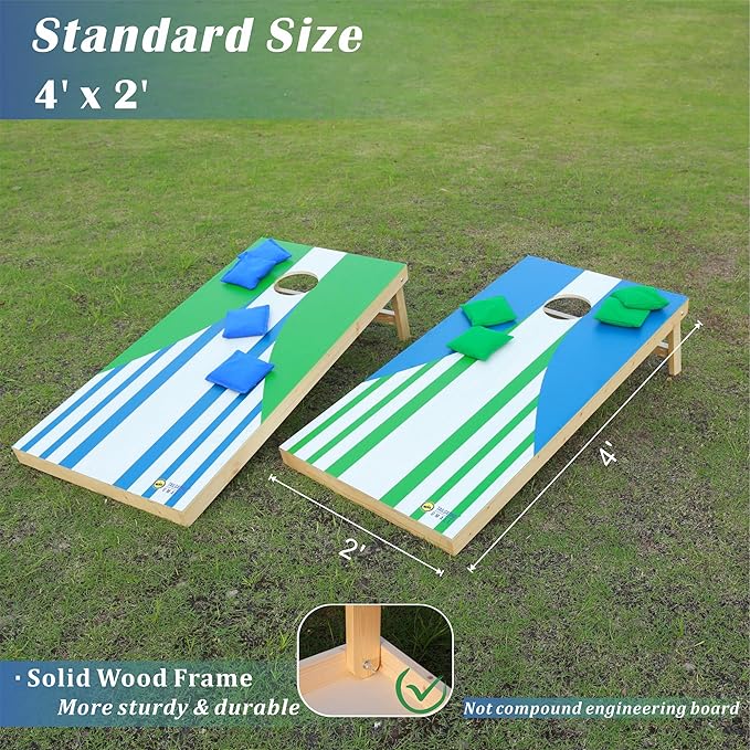 Cornhole Board Set 4FTx2FT Solid Wood Regulation Size Cornhole Set Includes 8 Cornhole Bags for