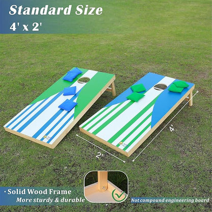 Cornhole Board Set 4FTx2FT Solid Wood Regulation Size Cornhole Set Includes 8 Cornhole Bags for