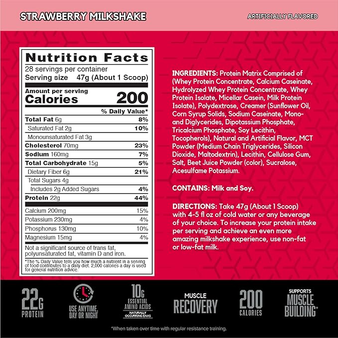 BSN SYNTHA-6 Whey Protein Powder, Strawberry Protein Powder with Micellar Casein, Milk Protein