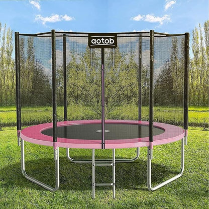 AOTOB 8FT 10FT 12FT 14 FT 15FT Trampoline with Safety Enclosure Net，Outdoor Trampoline with