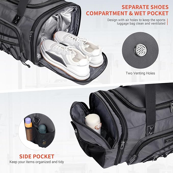 WITZMAN Duffle Bag for Men Nylon Large Gym Weekender Bag with Shoe Compartment Expandable Carry on