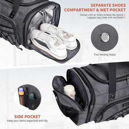 WITZMAN Duffle Bag for Men Nylon Large Gym Weekender Bag with Shoe Compartment Expandable Carry on
