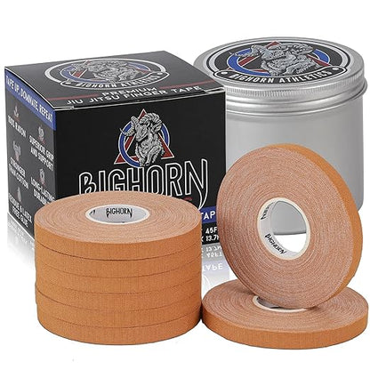 Bighorn Athletics Pro Series Jiu-Jitsu Finger Tape, 8-Rolls with Tin Holder, Enhanced Strength
