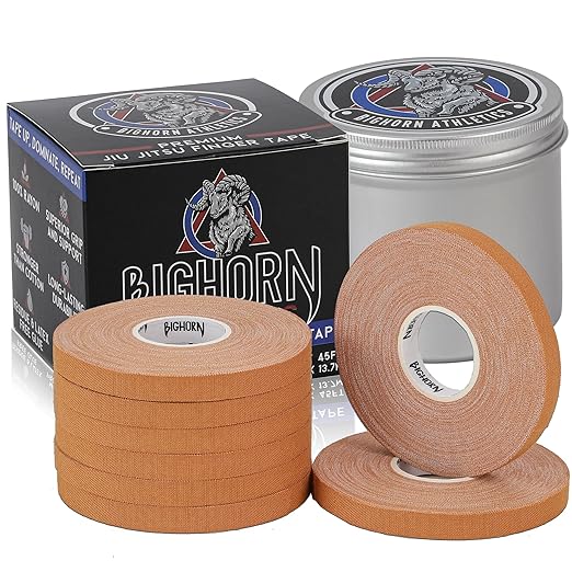 Bighorn Athletics Pro Series Jiu-Jitsu Finger Tape, 8-Rolls with Tin Holder, Enhanced Strength