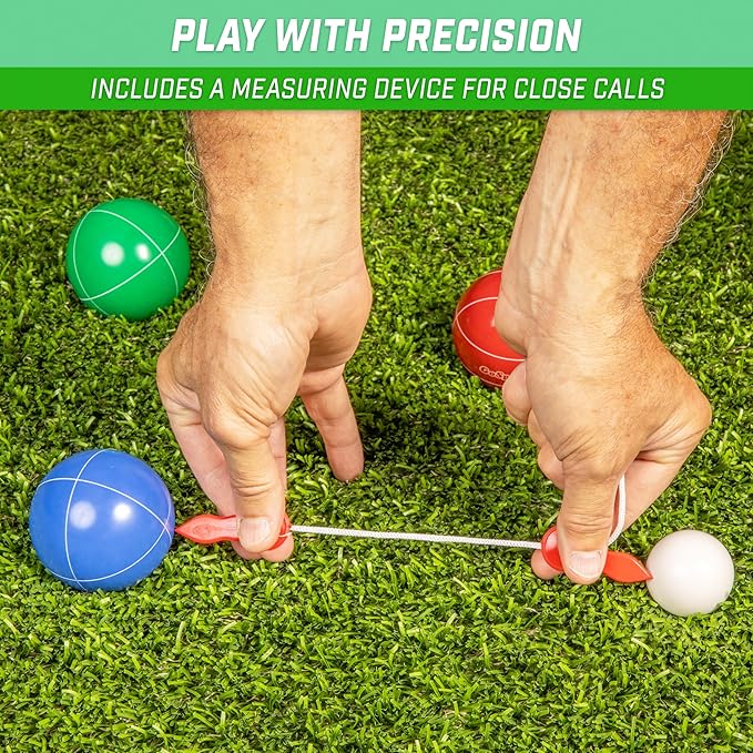 GoSports Mini Travel Size Bocce Game Set with 8 Balls, Pallino, Tote Bag and Measuring Rope
