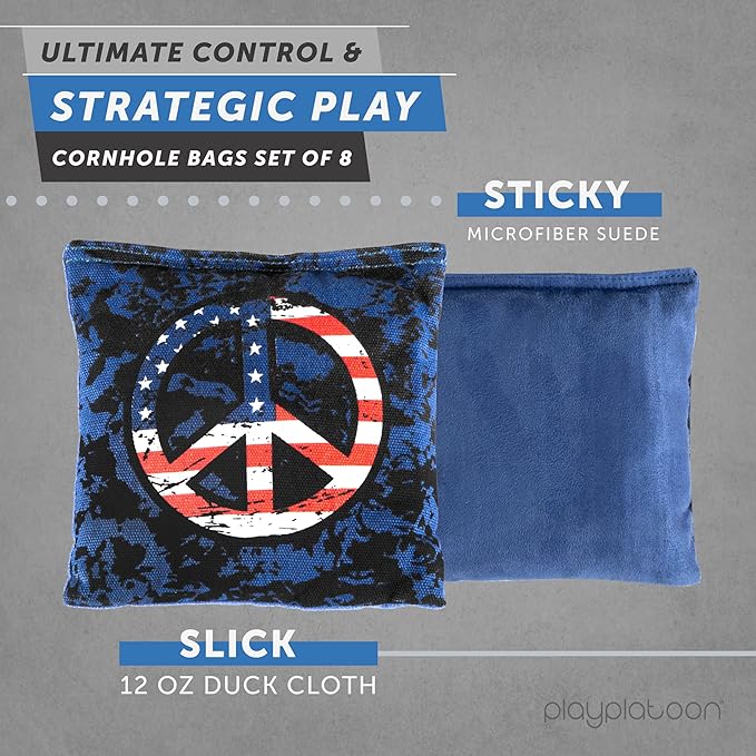 Professional Cornhole Bags - Set of 8 Regulation All Weather Double Sided - Sticky Side/Slick Side