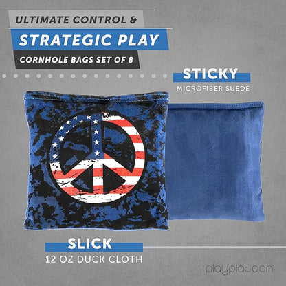 Professional Cornhole Bags - Set of 8 Regulation All Weather Double Sided - Sticky Side/Slick Side
