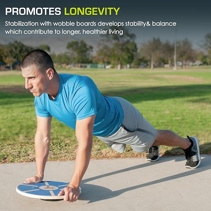 ProsourceFit Wooden Balance Board Non-Slip Wobble Core Trainer 15.75in (39.5cm) Diameter with 360